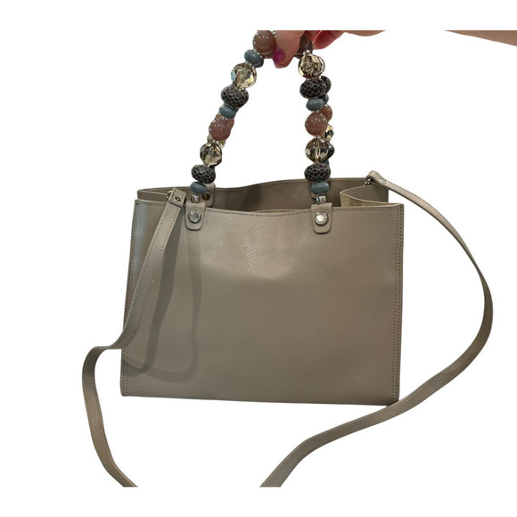 Roberta Gandolfi Taupe Leather Handbag with Beaded Handle - Picture 1 of 16